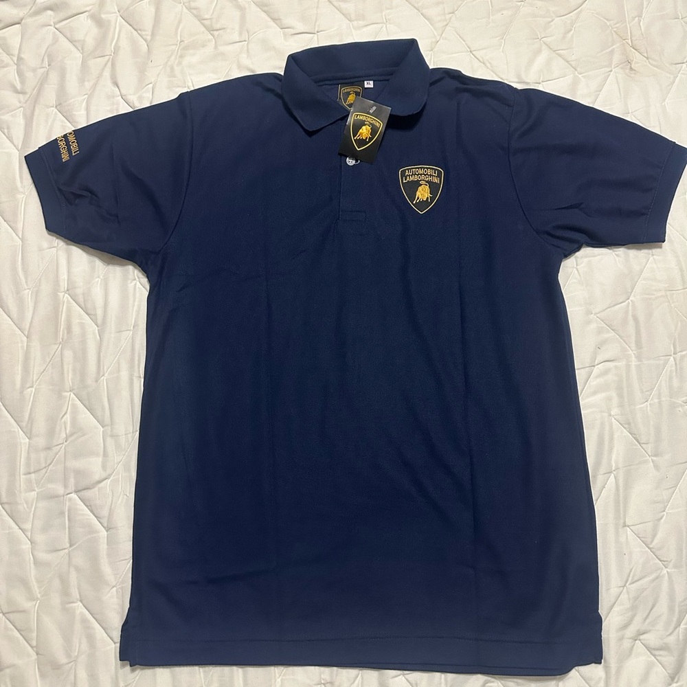 Mens polo Lamborghini T-shirts size XL fit L new with tag cotton 100% blue navy